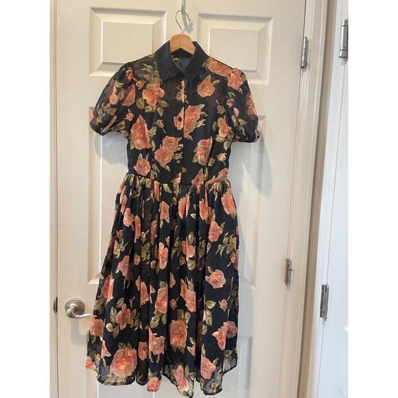 Unique Vintage Floral Rose Dress Black 1950s, Retro, Pin Up Rockabilly Sz S #37 - Picture 12 of 12